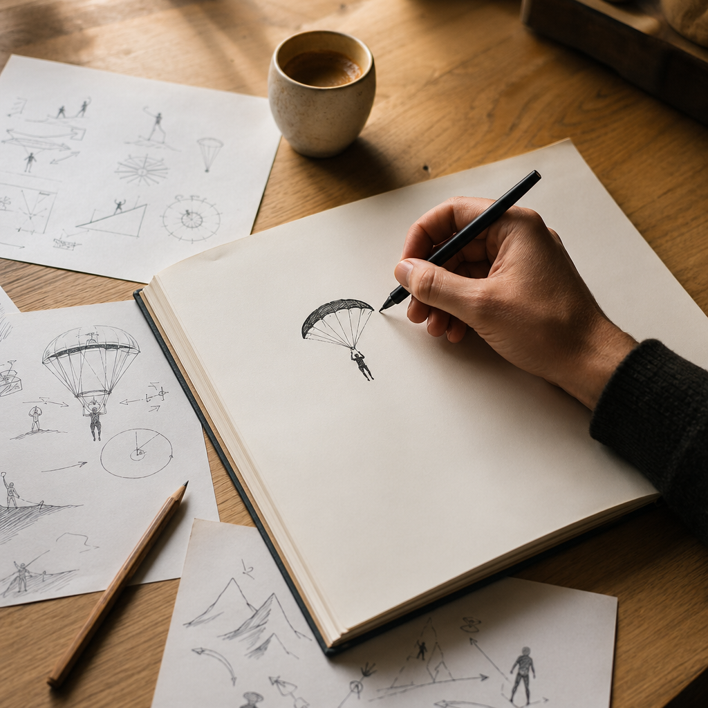 Hand beim Zeichnen einer Sketchplanations-Skizze
